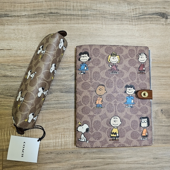 NWOT Coach X Peanuts Notebook In Signature Canvas + Coach X Peanuts Pencil Case - Picture 1 of 16